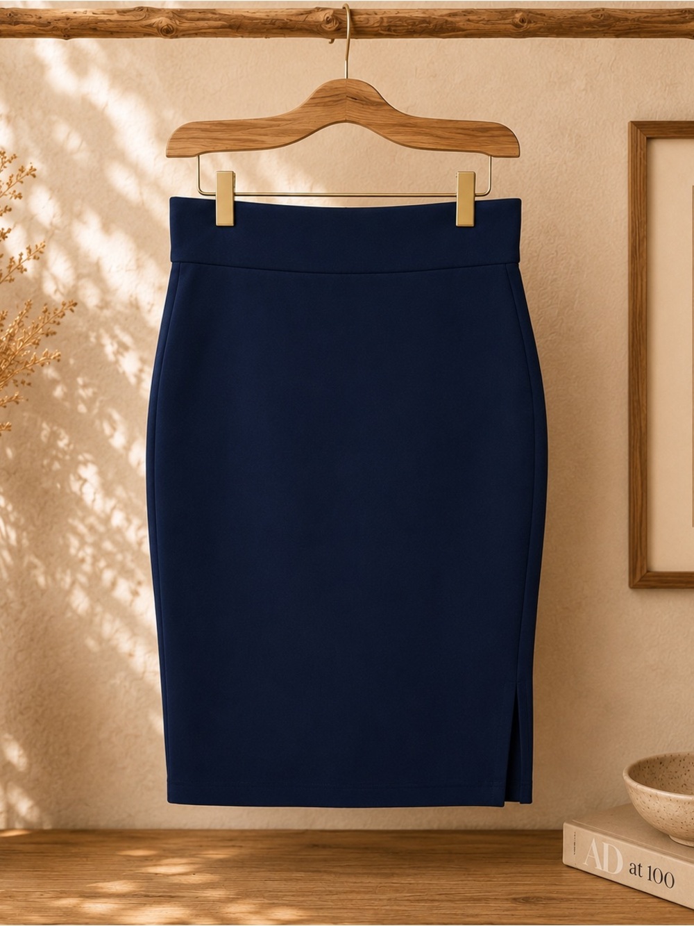 Themogan Navy Tailored Pencil Skirt - Sleek Women's Workwear| 1X